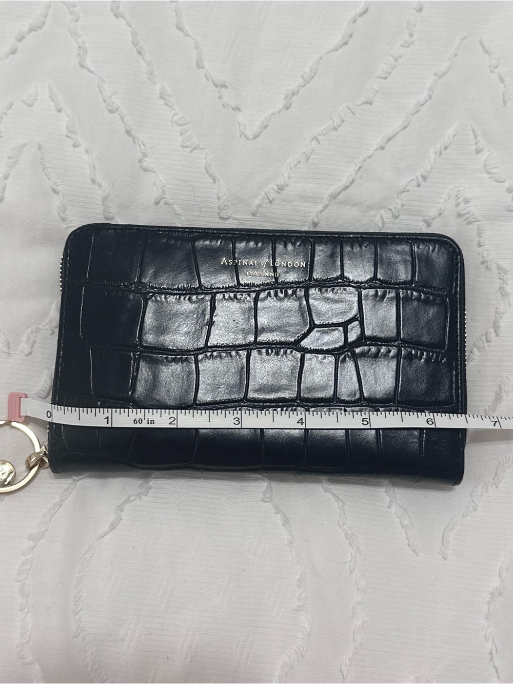 Aspinal of London England Black Leather Croc Embossed Leather Wallet Card Holder